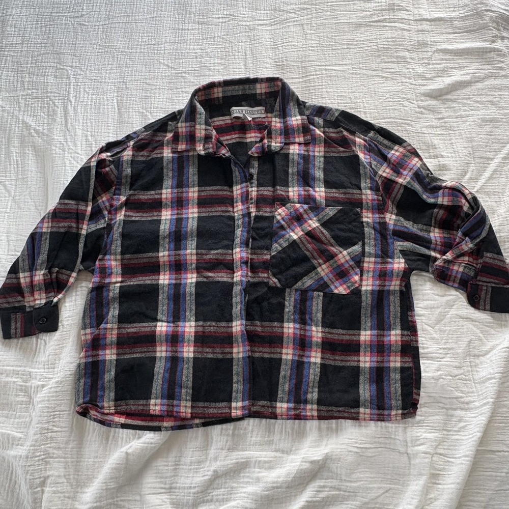 Joan Harper Button Down Shirt Plaid Cotton Black Red Blue Casual 14